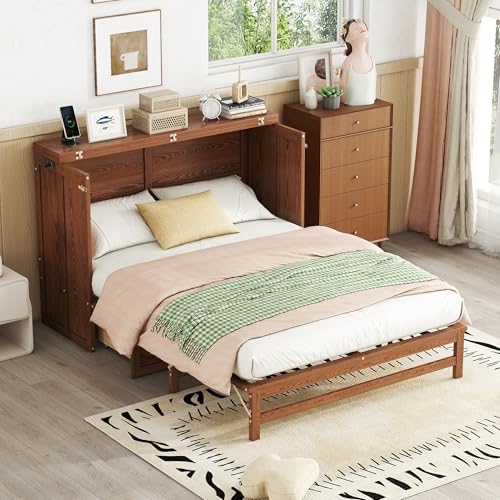 White Queen Murphy Bed with Storage Drawer T9137