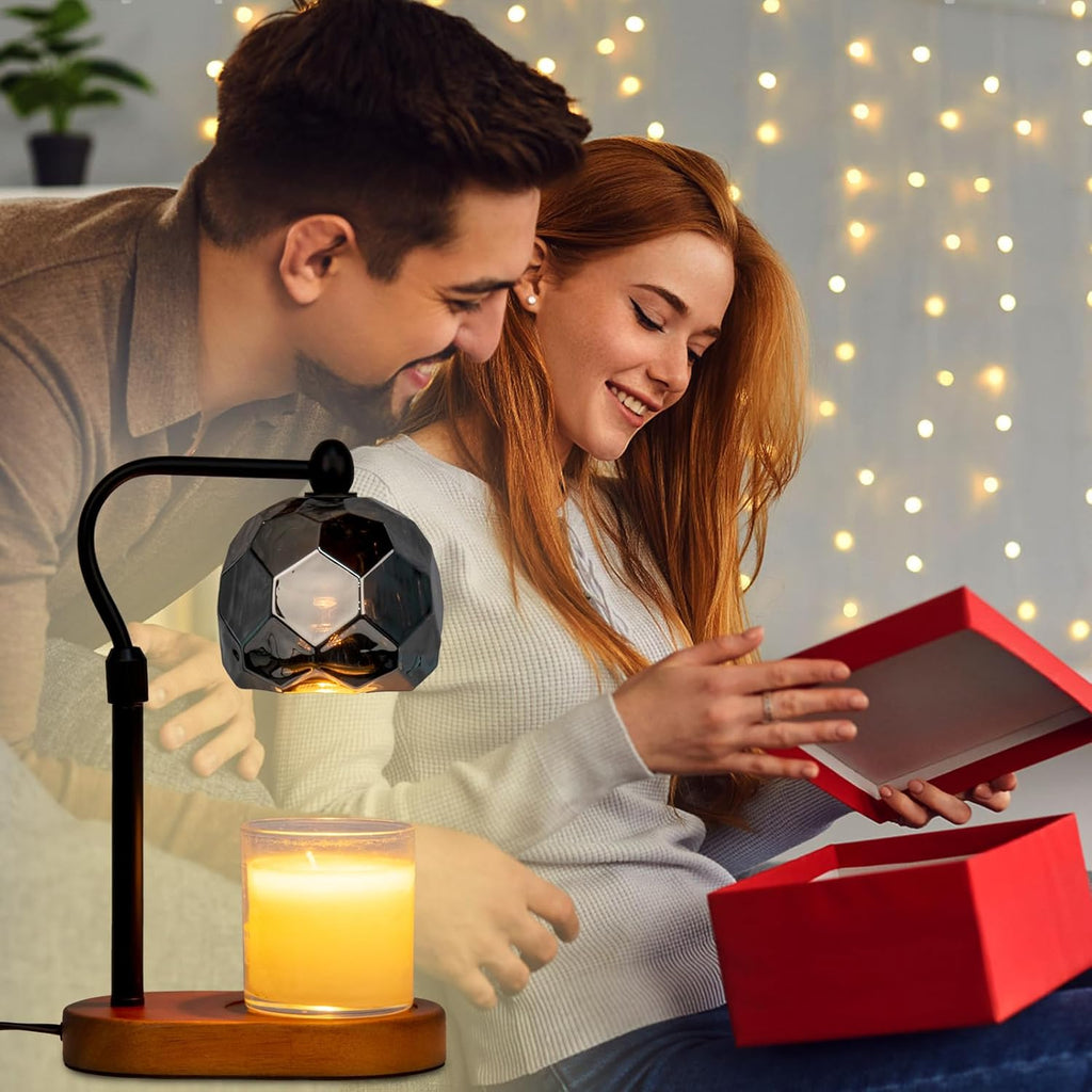 Candle Warmer Lamp with Timer, Adjustable Dimmer & Height, 2 Bulbs, Wooden Base Y950