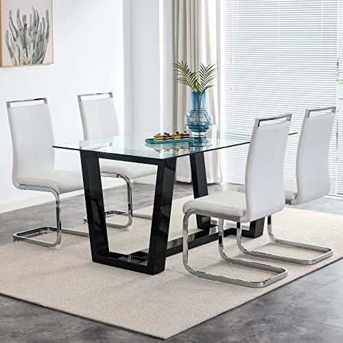Glass Dining Table Set for 6 with Black Bracket Pedestal B507