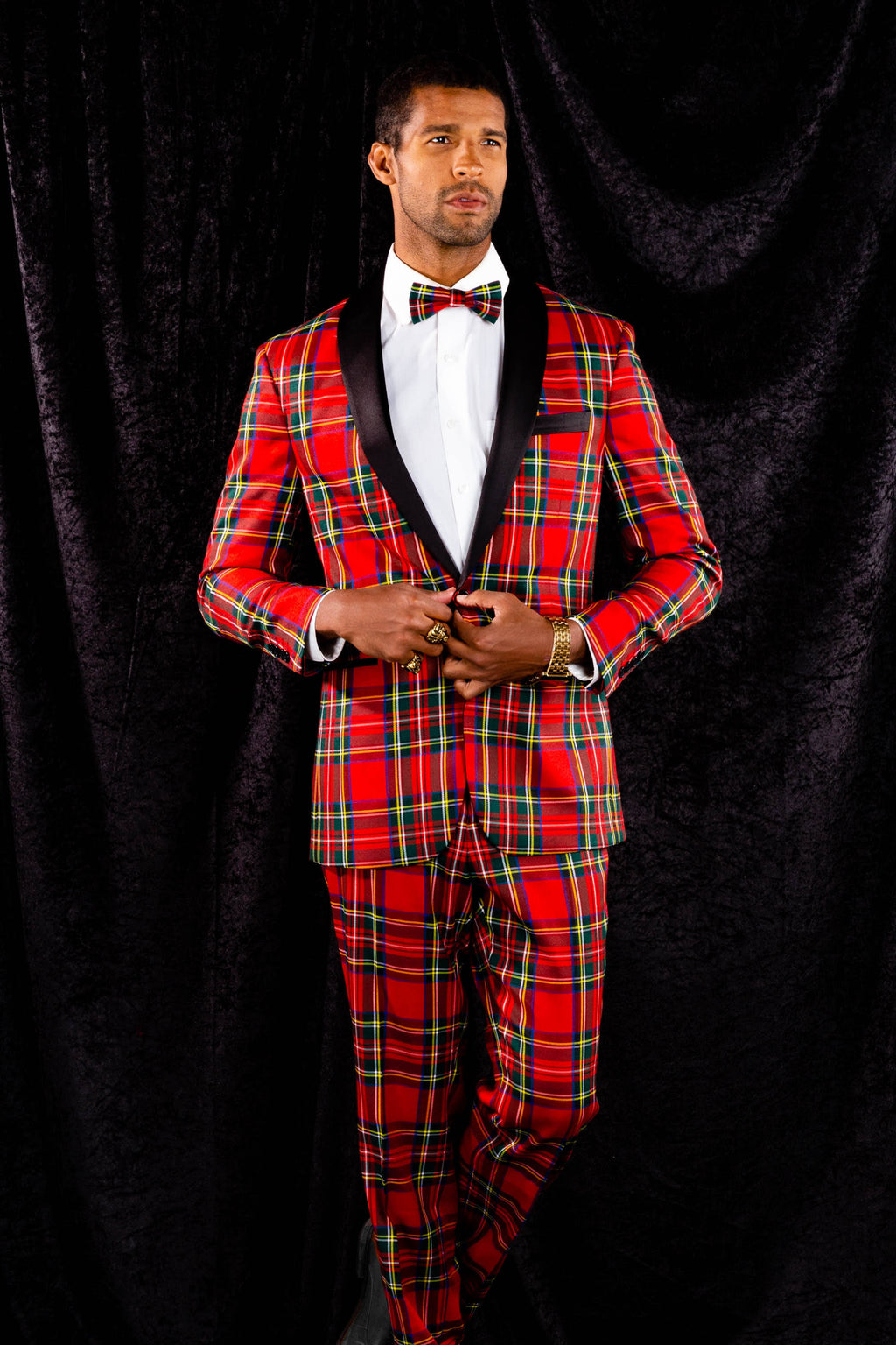 Tartan Plaid Tuxedo, Size 50, Black/Red N3547