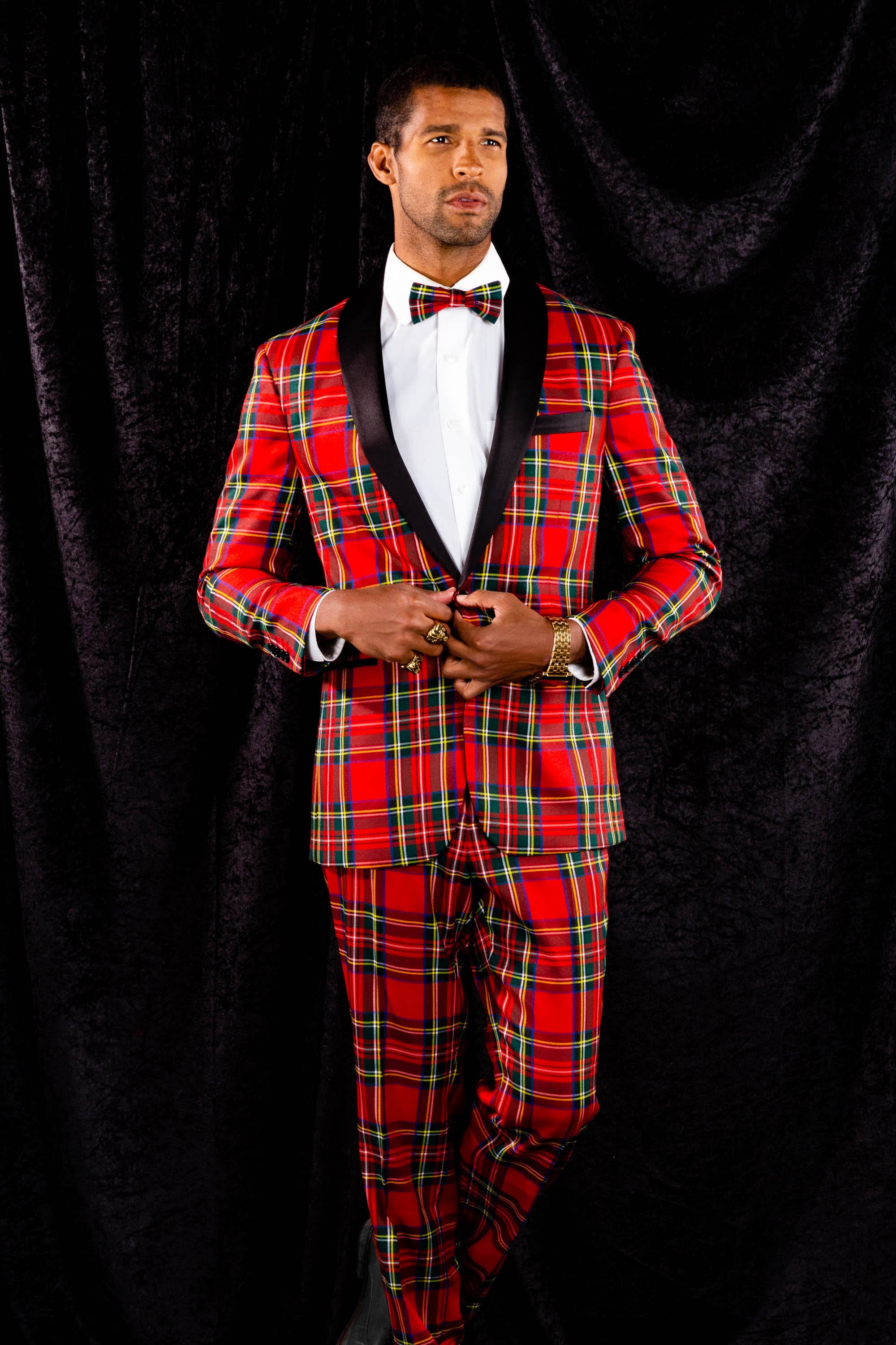 Tartan Plaid Tuxedo, Size 50, Black/Red N3547