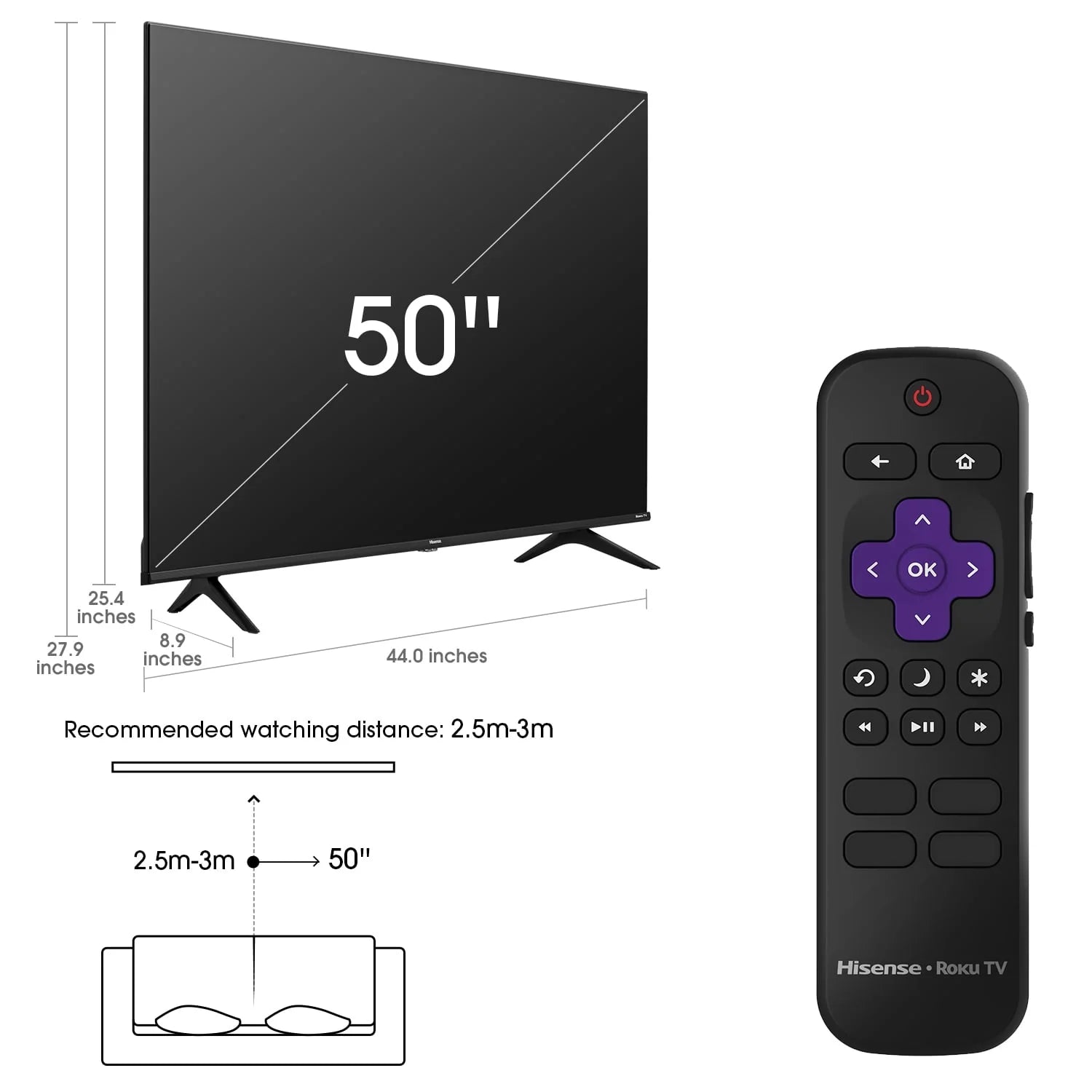 50 Class 4K UHD LED LCD Roku Smart TV H637